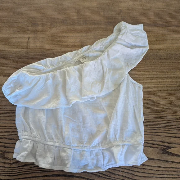 EUC American Eagle AEO Womens medium white one shoulder cropped ruffle blouse - Picture 1 of 9